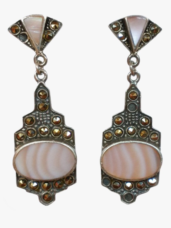 Jolly impuls tarief Vintage zilveren oorbellen, met roze malachiet stenen - De Kringwinkel