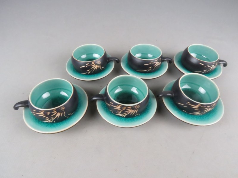 Japans keramiek zwart groen theeservies met cracle design