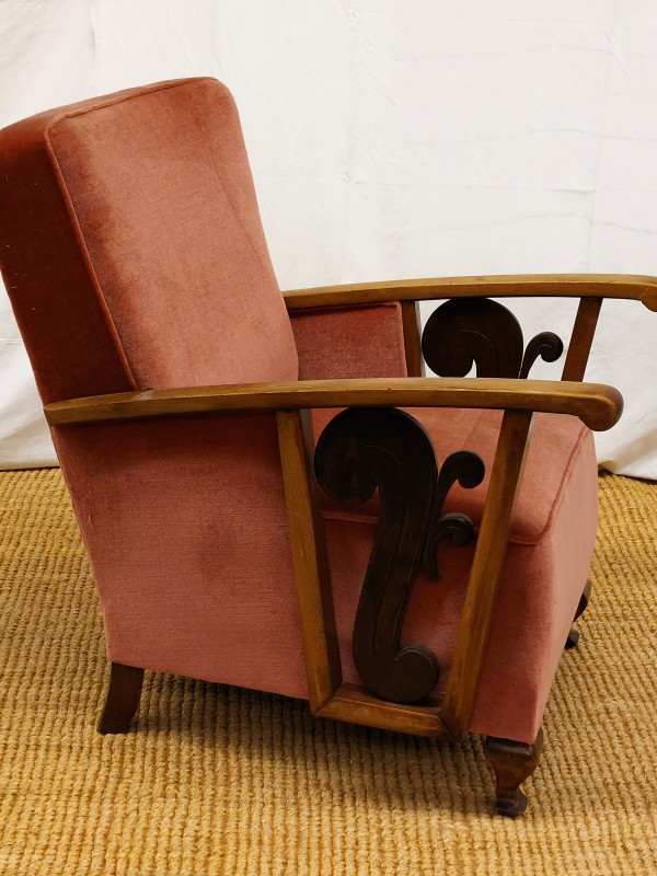 Vintage originele houten fauteuil