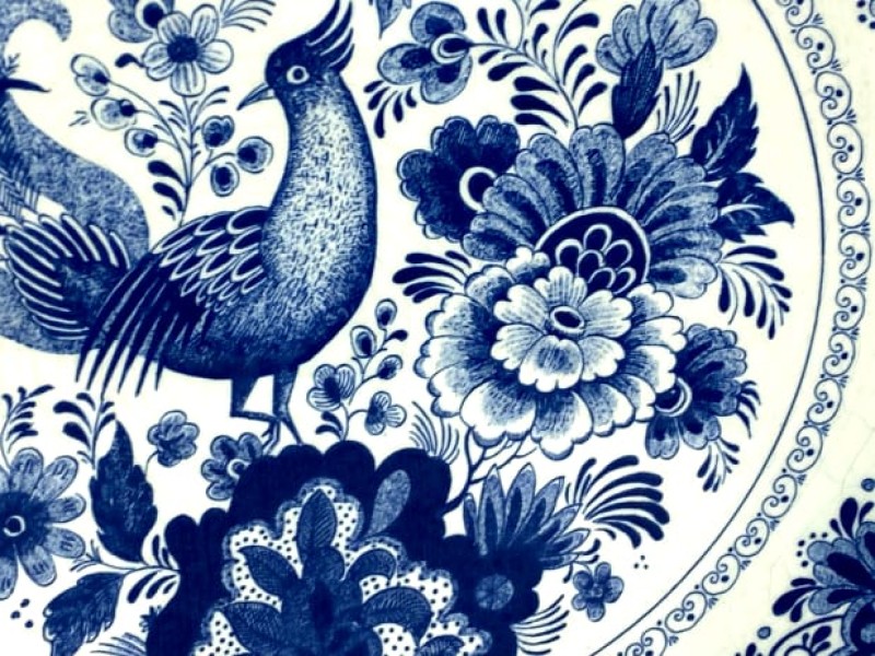 Delfts Blauw wandbord met vogel