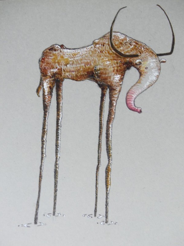 ‎Hedendaagse kunst - Waldorf Claw – gouache/inkt - fictief dier