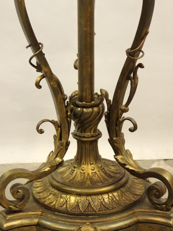 Antieke hoge staande lamp - koper en marmer