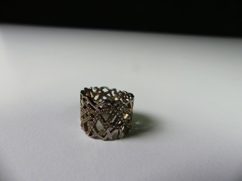 Vintage zilveren ring met strass streentjes