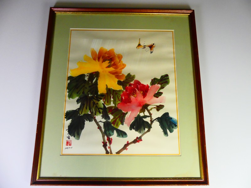 Vintage - Mao- Temperaschilderingen bloemen/planten - 3 printen