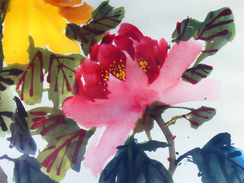 Vintage - Mao- Temperaschilderingen bloemen/planten - 3 printen