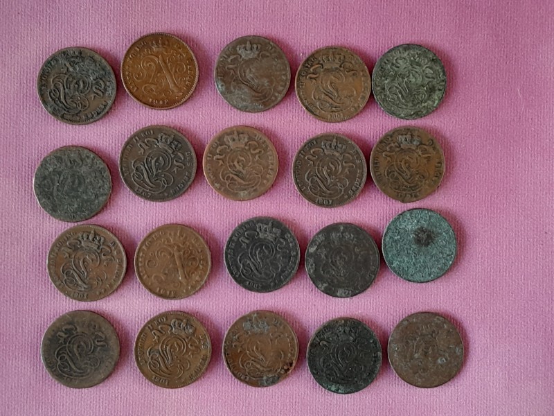 Lot van 20 Belgische 1 cent muntjes