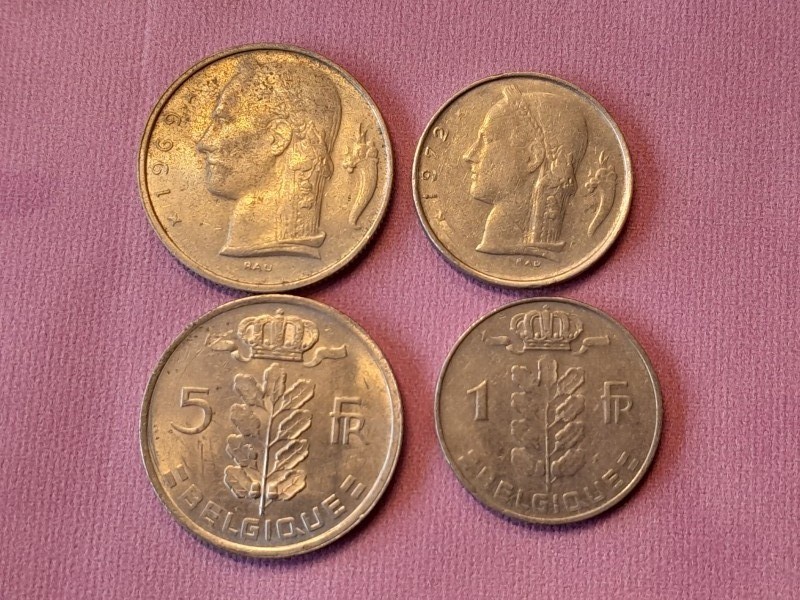Lot Belgische 1 Fr en 5 Fr munten uit de tijd van Boudewijn