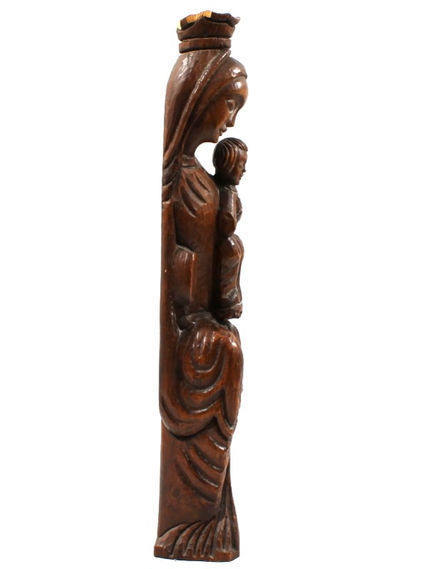 Vintage houten sculptuur Madonna met Kind