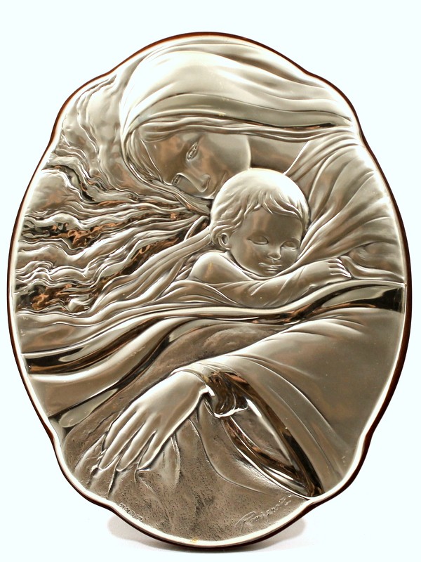Zilveren Reliëfplaat Maagd en kind