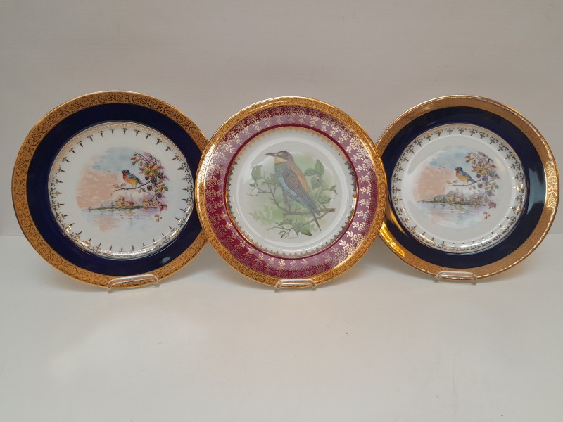 3 Limoges sierbordjes met vogels