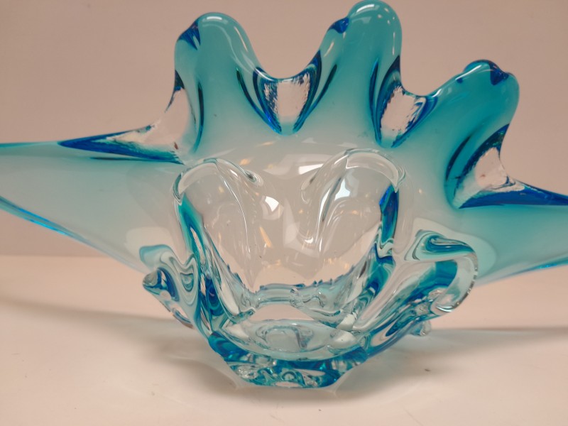 Vintage blauwe glazen sierschaal