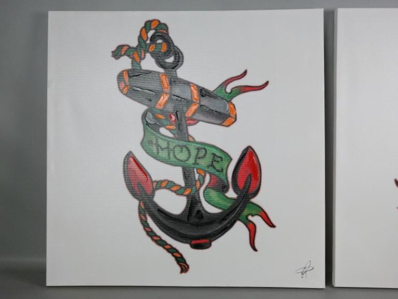 2 canvassen "Hope & Love" Paolo Rossini (hoogte 80 cm)