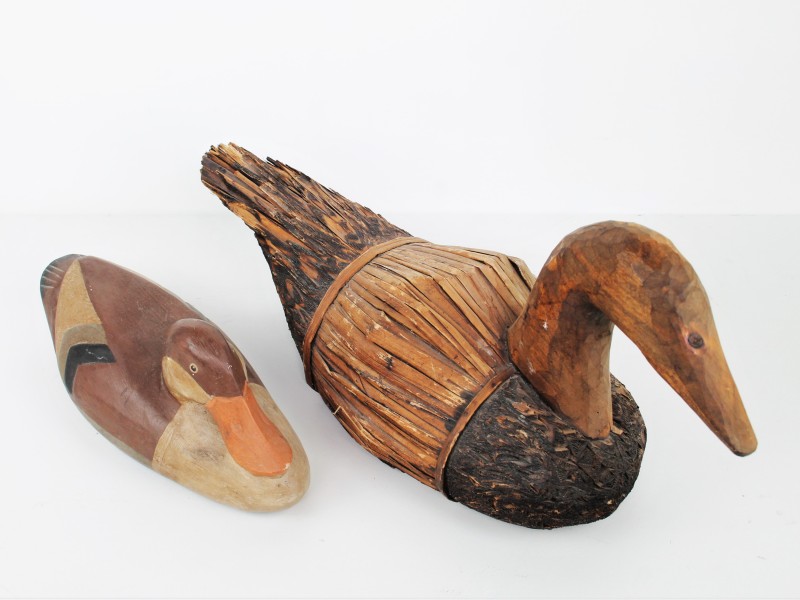 Set van 2 brocante houten eenden