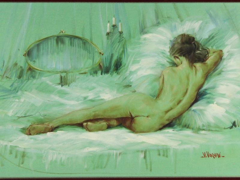 V. Verani schilderij jaren 70 vrouwelijk naakt