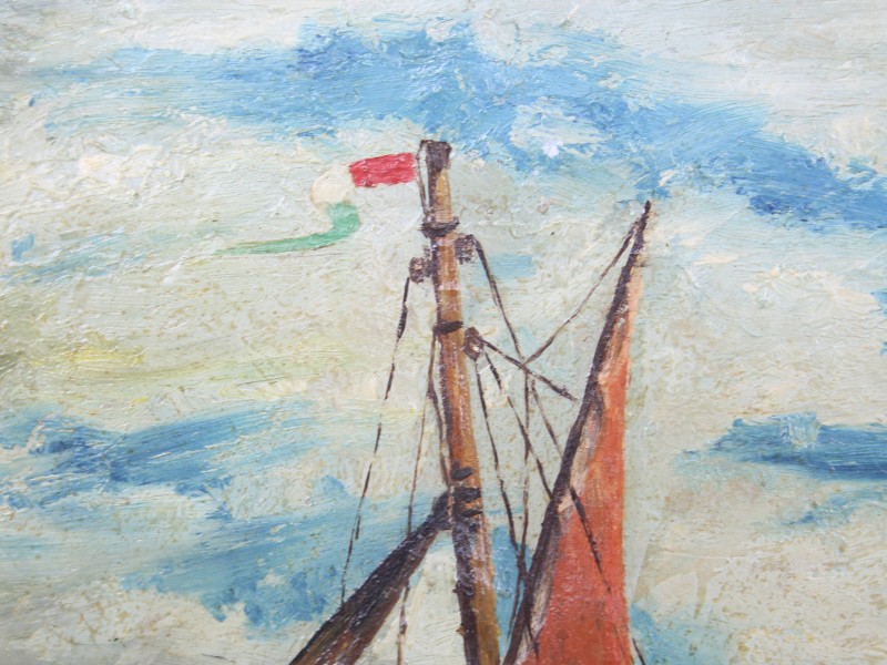 Oud olieverf schilderijtje op doek - Boot op zee - G. De Vriendt