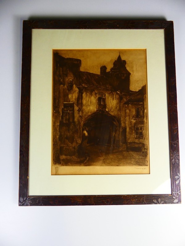 Antiek –  Frans Holst - grafiek oud huis in Brugge