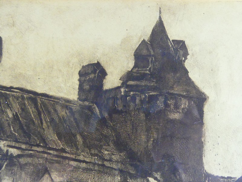 Antiek –  Frans Holst - grafiek oud huis in Brugge