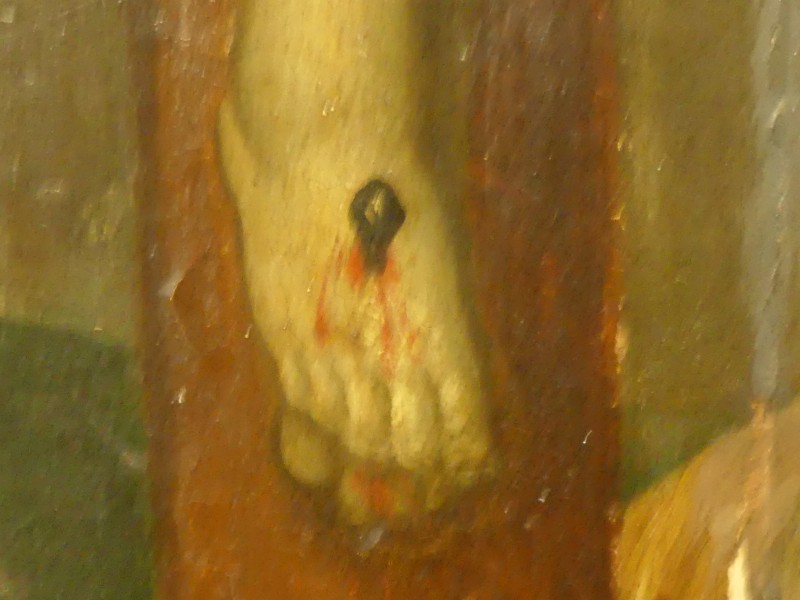 Olieverfschilderij 'Christus aan het kruis' op paneel