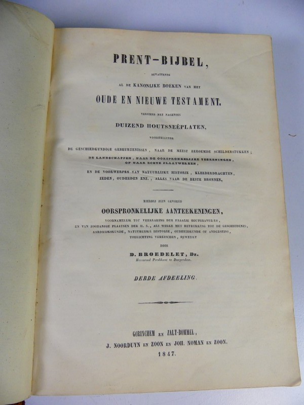 Antiek - Broedelet- Bijbel met houtsneêplaten - 3 delen – 1847