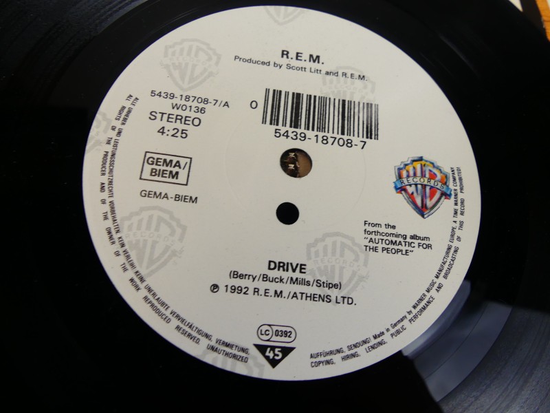 R.E.M. – Drive, Losing My Religion en Shiny Happy People. Vinyl 7"