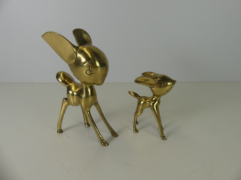 2 Vintage messing Bambi hertenbeeldjes Caravell Design