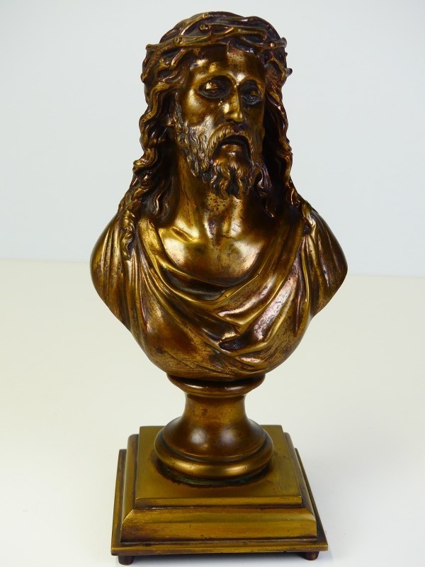 Bronzen Jezus met doornenkroon - buste