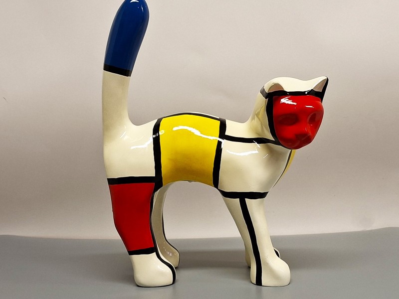 Kattenbeeld met Mondriaan patroon