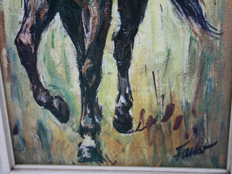 Vintage paardenprint op hout - Faust