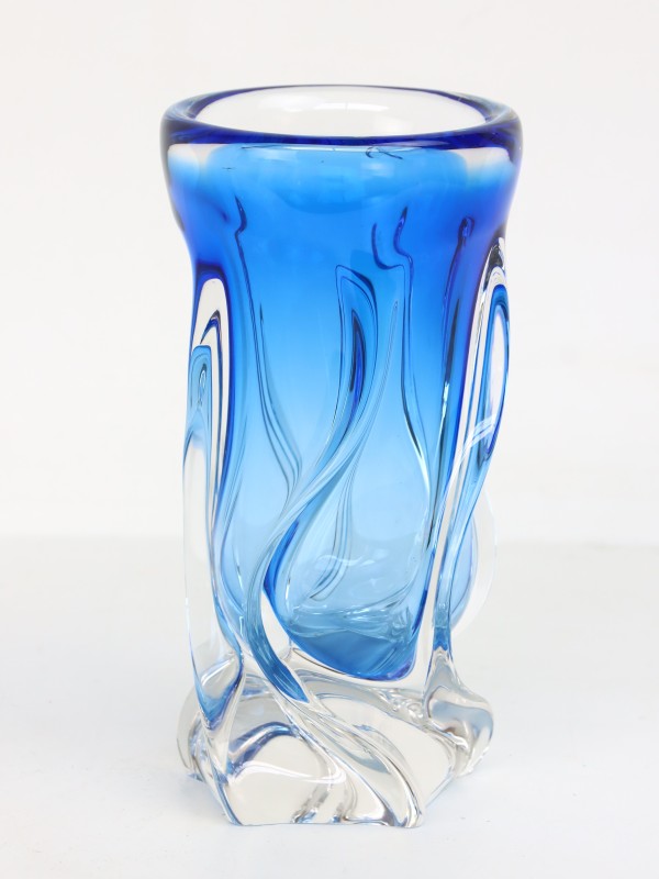 Blauwe kunstglazen vaas - Twisted Glass