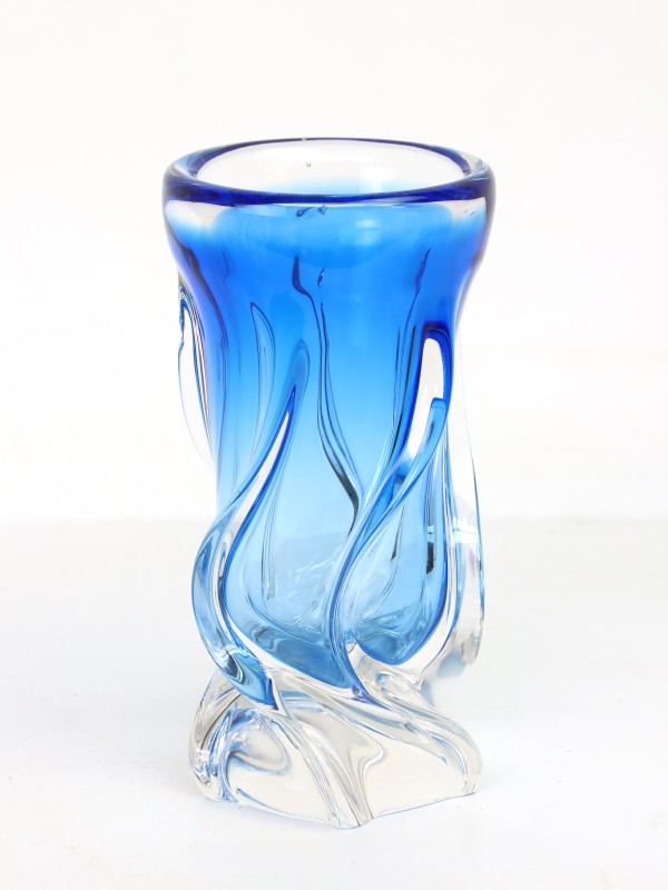 Blauwe kunstglazen vaas - Twisted Glass