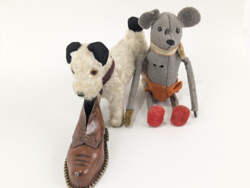 Schuco Turn-Maus 881 & Gescha Teddy dog shoe wind up