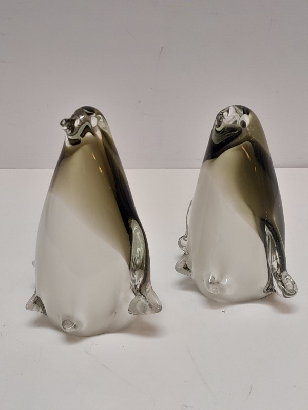 Lot van 3 glazen pinguins