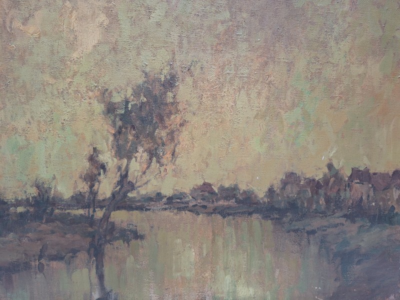 Olieverf schilderij van een rivierlandschap - Jacques Lieven Allaert