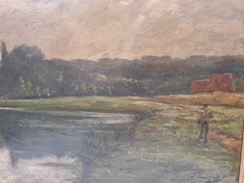 Olieverf schilderij van een rivierlandschap - Edouard Verschafelt (2)