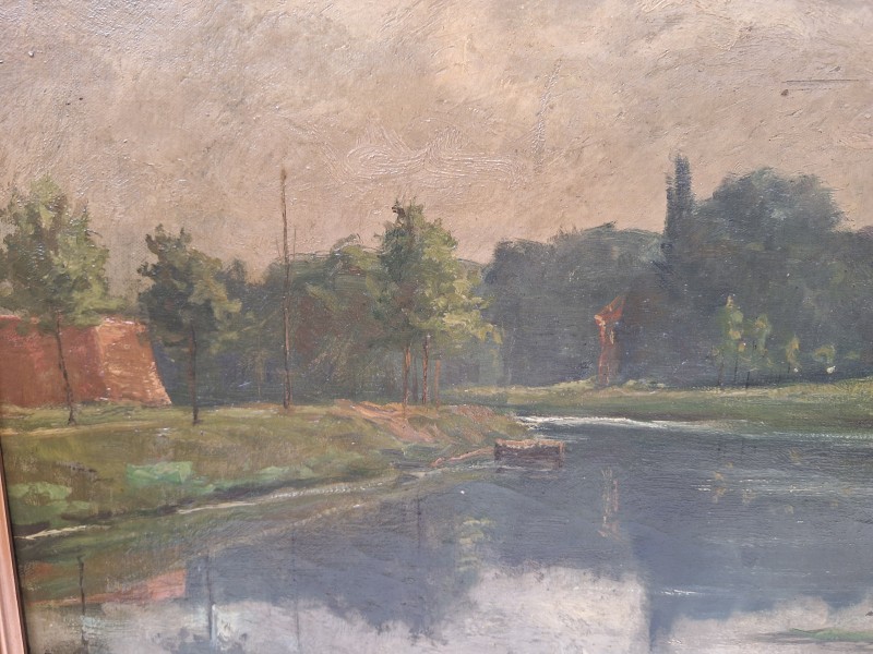 Olieverf schilderij van een rivierlandschap - Edouard Verschafelt (2)