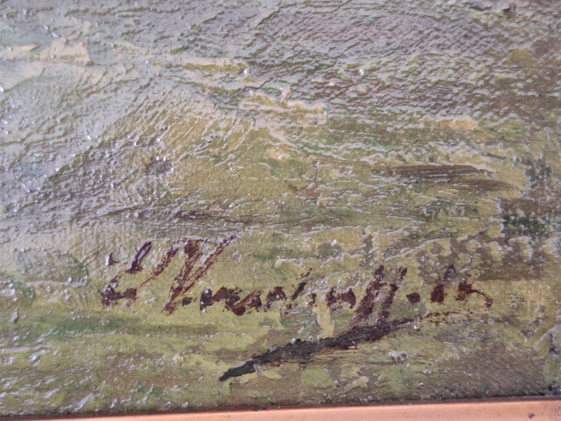 Olieverf schilderij van een rivierlandschap - Edouard Verschafelt (2)