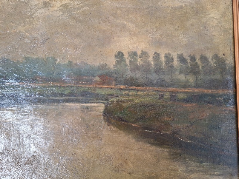 Olieverf schilderij van een rivierlandschap - Edouard Verschafelt (1)