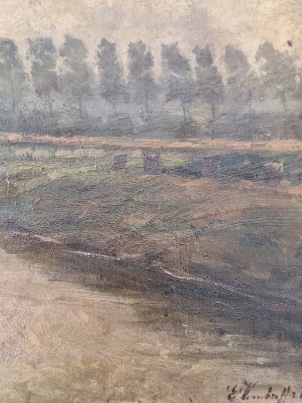 Olieverf schilderij van een rivierlandschap - Edouard Verschafelt (1)
