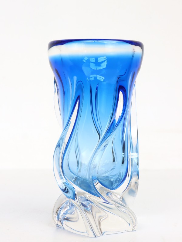 Blauwe kunstglazen vaas - Twisted Glass