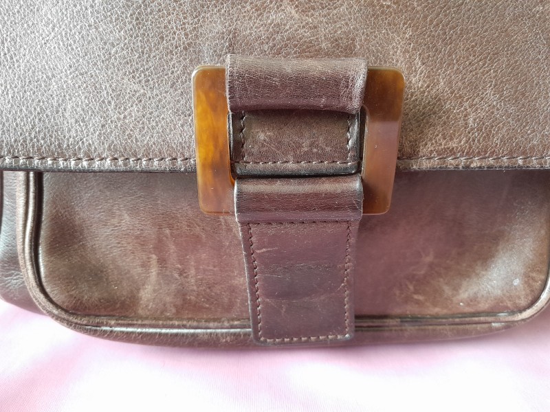 Vintage donker bruine handtas gelabeld Delvaux