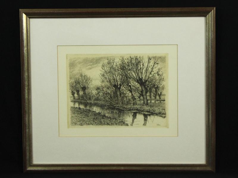 Ets landschap met knotwilgen - Alfred Elsen (1850-1914)