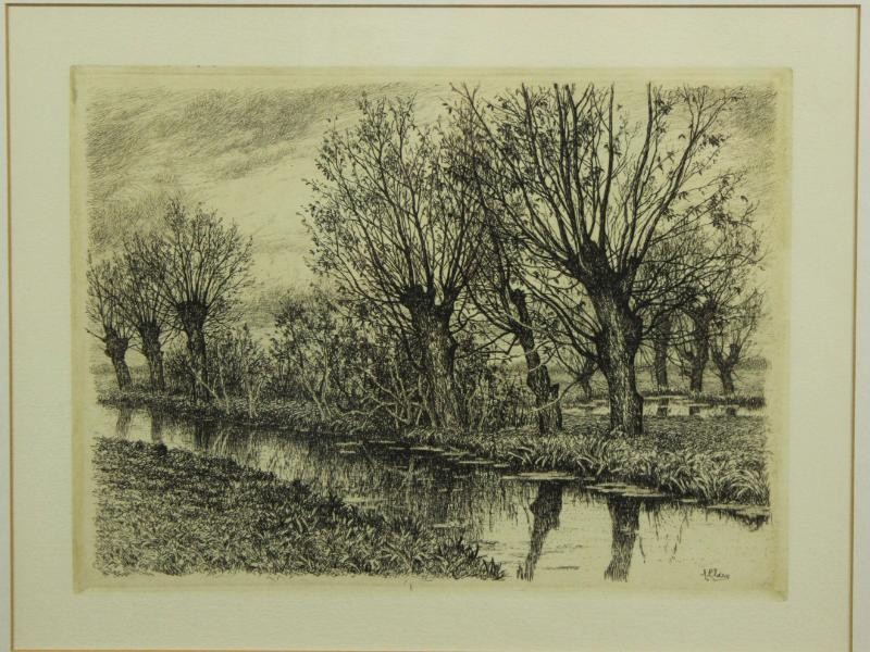 Ets landschap met knotwilgen - Alfred Elsen (1850-1914)