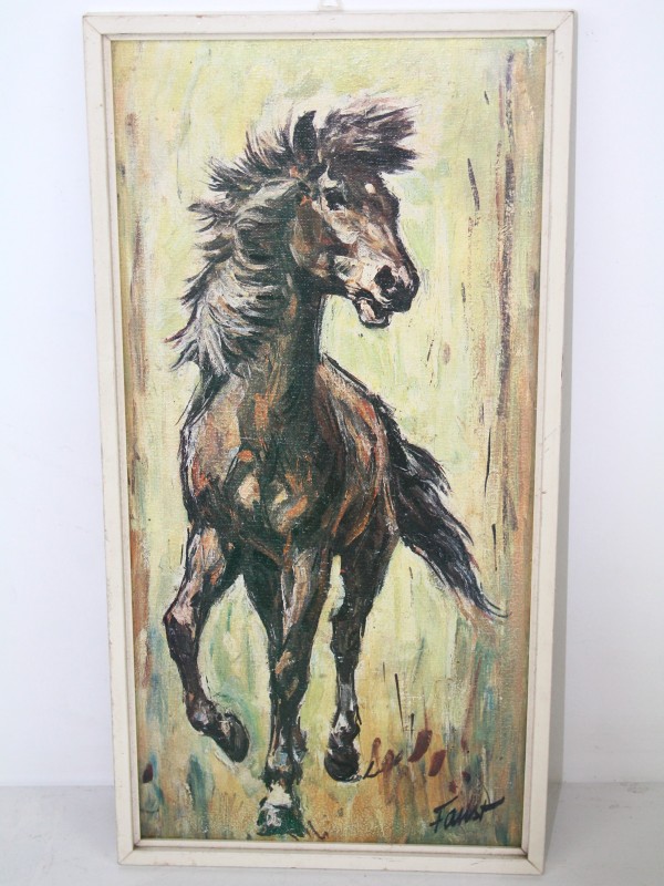 Vintage paardenprint op hout - Faust