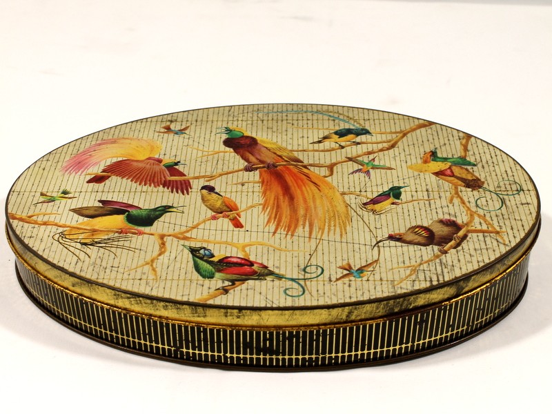 Vintage ovalen blik met opdruk van sierlijke vogels Cote D'or