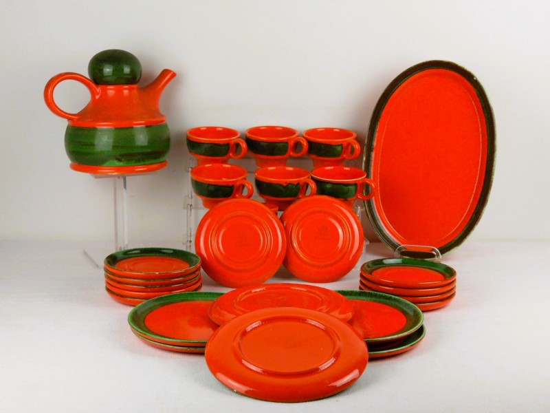 Vintage servies oranje/groen