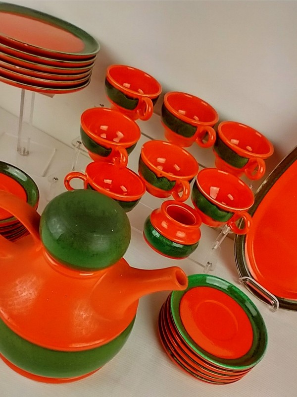 Vintage servies oranje/groen