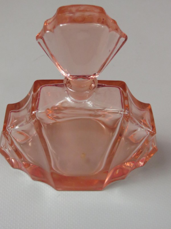 Art Deco rosé glazen parfumfles
