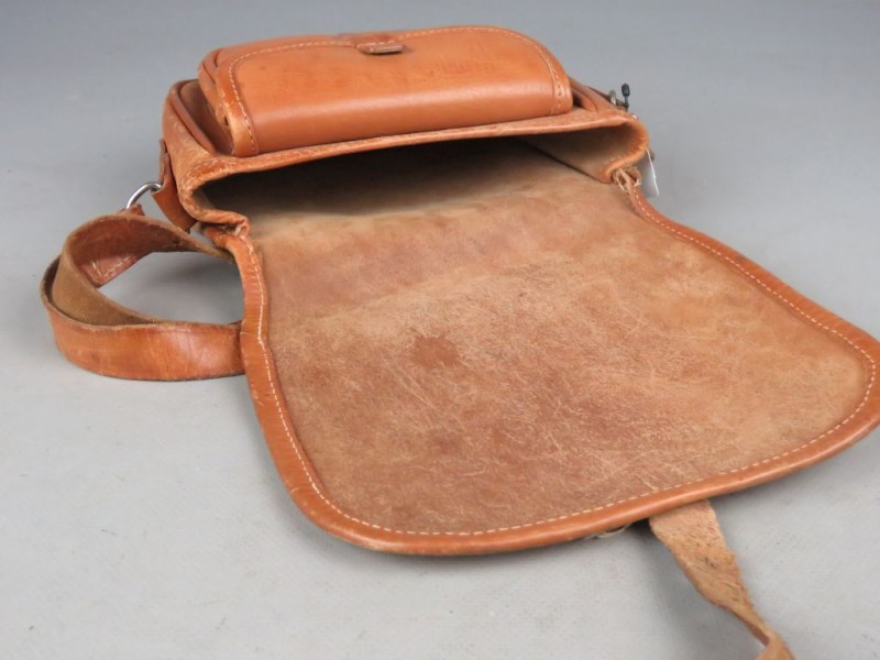 Vintage lederen schoudertas met portefeuille