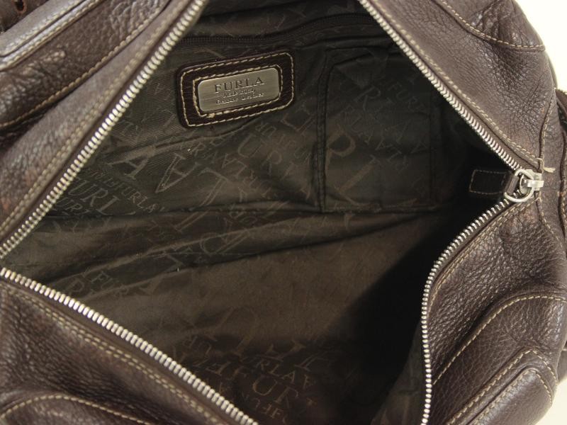 Mooie vintage handtas uit bruin leder, gemerkt Furla, Italy