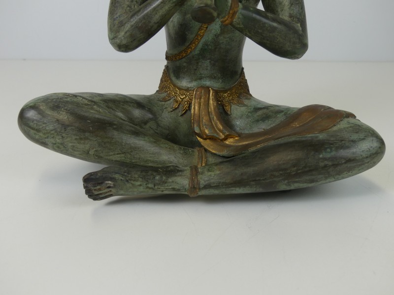 Vintage Thaise bronzen Boeddha met fluit